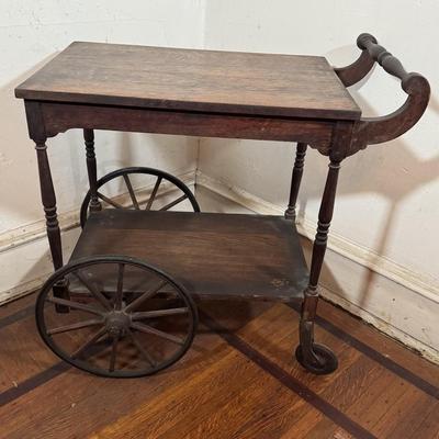LOT 51D: Antique Wooden Tea Cart with Tiled Tray