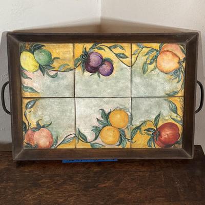 LOT 51D: Antique Wooden Tea Cart with Tiled Tray