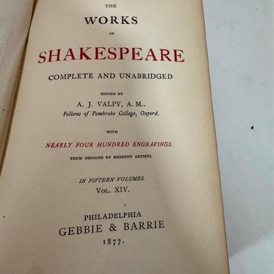LOT 61: Volumed Set of the Works of Shakespeare, Complete and Unabridged, 1877!!