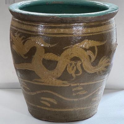 LOT 68X: Chinese Egg Pot Dragon Motif Large Jardiniere (19 Inches)