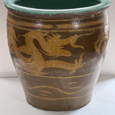 LOT 69X: Chinese Egg Pot Dragon Motif Large Jardiniere (19 inches)