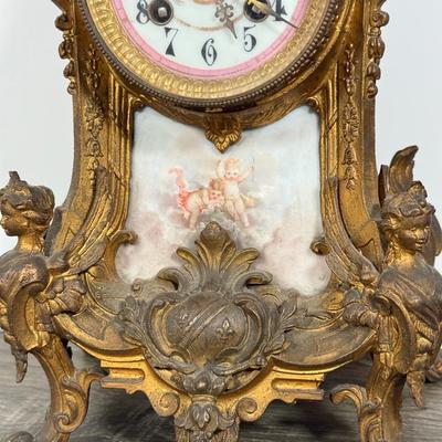 LOT 71L: Antique French Brass Mantle Clock w/ Key