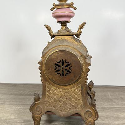 LOT 71L: Antique French Brass Mantle Clock w/ Key