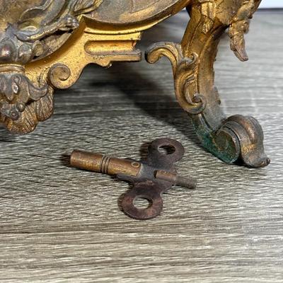 LOT 71L: Antique French Brass Mantle Clock w/ Key