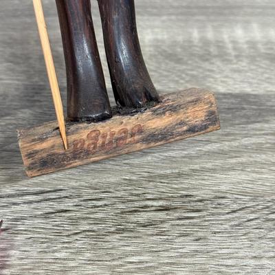 LOT 73L: Hand Carved Wood Collection: Mortar & Pestle, Candle Holder, Vintage Tribal Statues