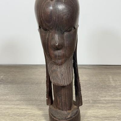 LOT 73L: Hand Carved Wood Collection: Mortar & Pestle, Candle Holder, Vintage Tribal Statues