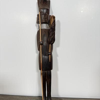 LOT 73L: Hand Carved Wood Collection: Mortar & Pestle, Candle Holder, Vintage Tribal Statues