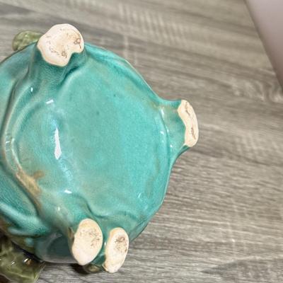 LOT 80L: Pottery Collection: Frog Bowl, Fruit Orchard Majolica Style Plates & Two Small Pitchers