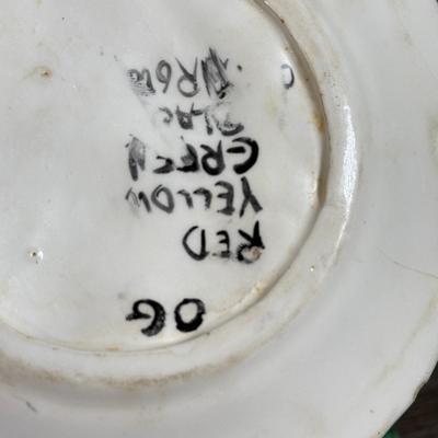 LOT 80L: Pottery Collection: Frog Bowl, Fruit Orchard Majolica Style Plates & Two Small Pitchers