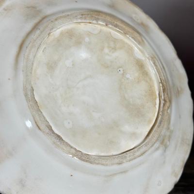 LOT 80L: Pottery Collection: Frog Bowl, Fruit Orchard Majolica Style Plates & Two Small Pitchers