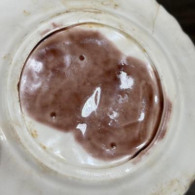 LOT 80L: Pottery Collection: Frog Bowl, Fruit Orchard Majolica Style Plates & Two Small Pitchers