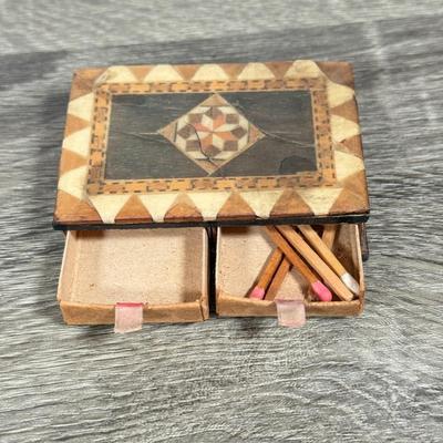 LOT 84L: Beautiful Vintage Inlayed Trinket Box Collection w/ Matching Tray & Collection of Glass Marbles