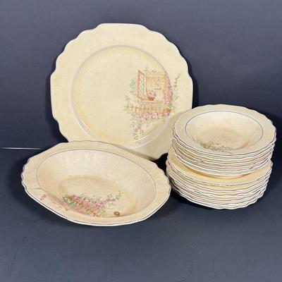 LOT 87D: Vintage Lido W. S. George Canarytone China & Cross Stitch Victory by Salem Basket PP 60163-GV Bowl