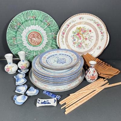 LOT 99D: Vintage China, Etched Chopsticks & Fish Rests
