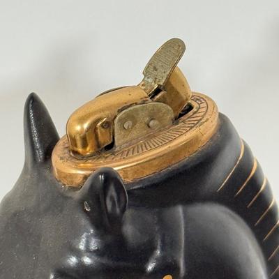 LOT 100D: Vintage Horse Collection: Large Lighter, Brush, Statues, Avon Bottle & Knobs