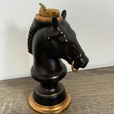 LOT 100D: Vintage Horse Collection: Large Lighter, Brush, Statues, Avon Bottle & Knobs