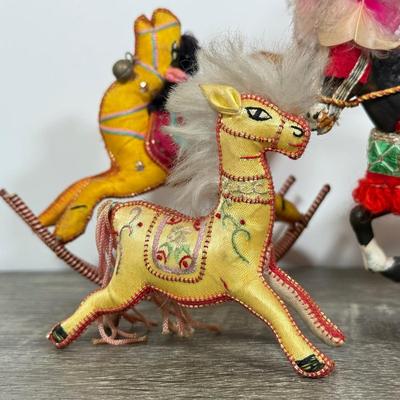 LOT 101L: Vintage Sicilian Fabric Horse Figures & Wood Horse & Cart