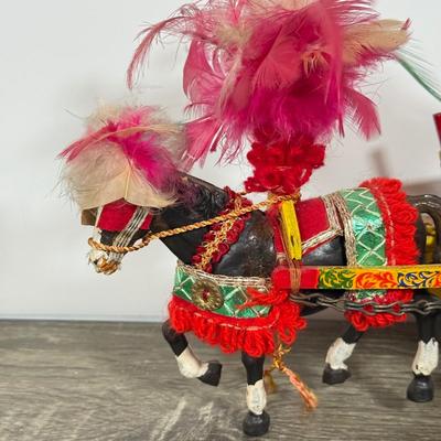 LOT 101L: Vintage Sicilian Fabric Horse Figures & Wood Horse & Cart