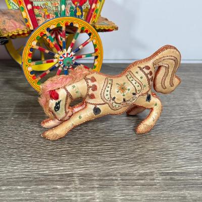 LOT 101L: Vintage Sicilian Fabric Horse Figures & Wood Horse & Cart