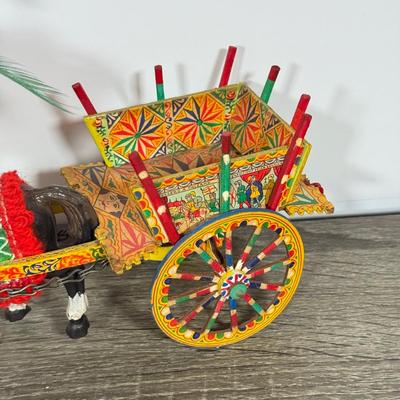 LOT 101L: Vintage Sicilian Fabric Horse Figures & Wood Horse & Cart