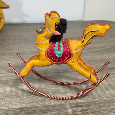 LOT 101L: Vintage Sicilian Fabric Horse Figures & Wood Horse & Cart