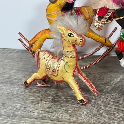 LOT 101L: Vintage Sicilian Fabric Horse Figures & Wood Horse & Cart