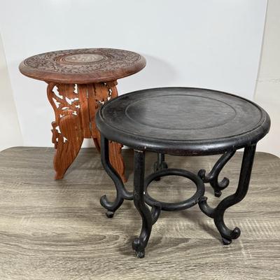 LOT 103L: Folding Carved Wood Plant Stands made in India & Black Pot/Vase Stand