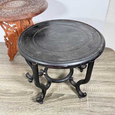 LOT 103L: Folding Carved Wood Plant Stands made in India & Black Pot/Vase Stand