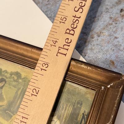 LOT 106L: Vintage "On the Road" Print & Antique Trumeau Mirror " Feeding her feathered friends"