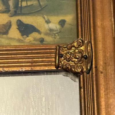 LOT 106L: Vintage "On the Road" Print & Antique Trumeau Mirror " Feeding her feathered friends"