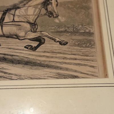 LOT 106L: Vintage "On the Road" Print & Antique Trumeau Mirror " Feeding her feathered friends"