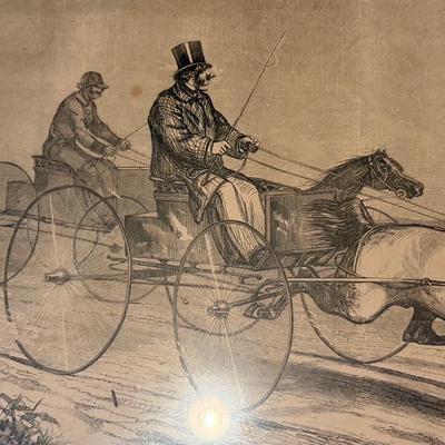 LOT 106L: Vintage "On the Road" Print & Antique Trumeau Mirror " Feeding her feathered friends"