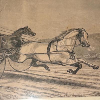 LOT 106L: Vintage "On the Road" Print & Antique Trumeau Mirror " Feeding her feathered friends"