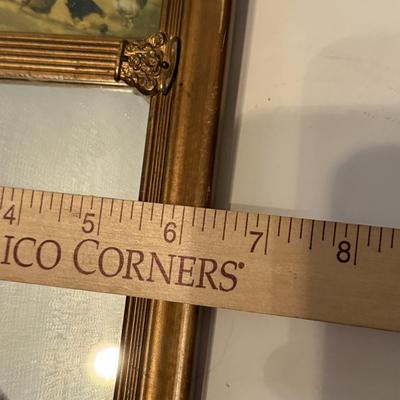 LOT 106L: Vintage "On the Road" Print & Antique Trumeau Mirror " Feeding her feathered friends"