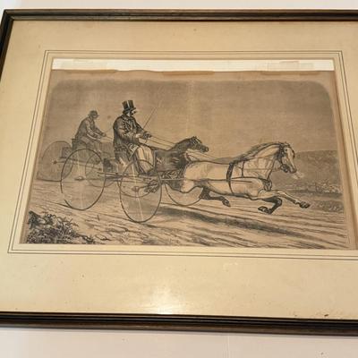LOT 106L: Vintage "On the Road" Print & Antique Trumeau Mirror " Feeding her feathered friends"