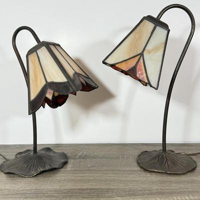 LOT 111L: Pair of Vintage Tiffany Style Glass Gooseneck Lamps