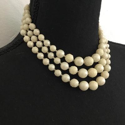 Beautiful vintage, three strand sugar, beads or textured bead choker necklace
