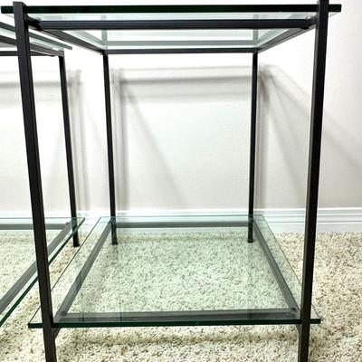 Set of Glass Side Tables with Metal Frames