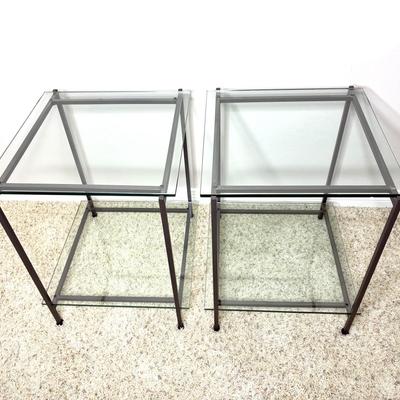 Set of Glass Side Tables with Metal Frames