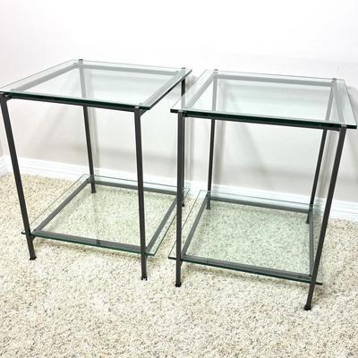 Set of Glass Side Tables with Metal Frames