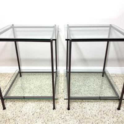 Set of Glass Side Tables with Metal Frames