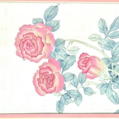 Set of 2 Vintage Framed Asian Flower Paintings