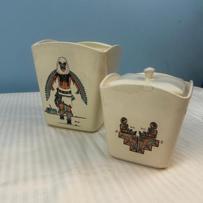 Vintage Southwestern Ceramic Cream & Sugar Set – Native American Art - 18
