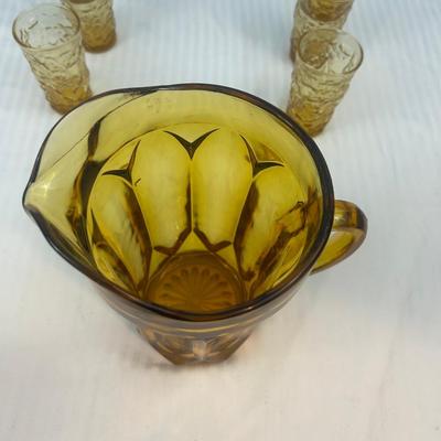 MCM Amber Glass Dimpled Thumbprint shot glasses & amber pitcher - 22