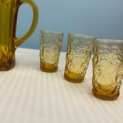 MCM Amber Glass Dimpled Thumbprint shot glasses & amber pitcher - 22