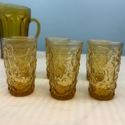 MCM Amber Glass Dimpled Thumbprint shot glasses & amber pitcher - 22
