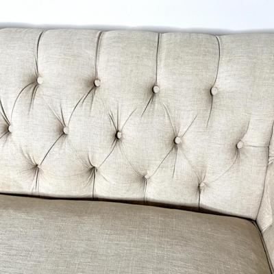Tufted Cream Colored Sofa with Nail Head Trim