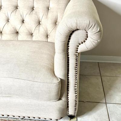 Tufted Cream Colored Sofa with Nail Head Trim