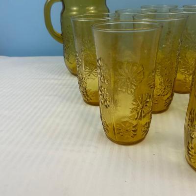 Vintage Anchor Hocking Springsong Honey Gold Amber Daisy Flower - 21