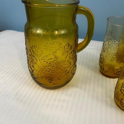 Vintage Anchor Hocking Springsong Honey Gold Amber Daisy Flower - 21